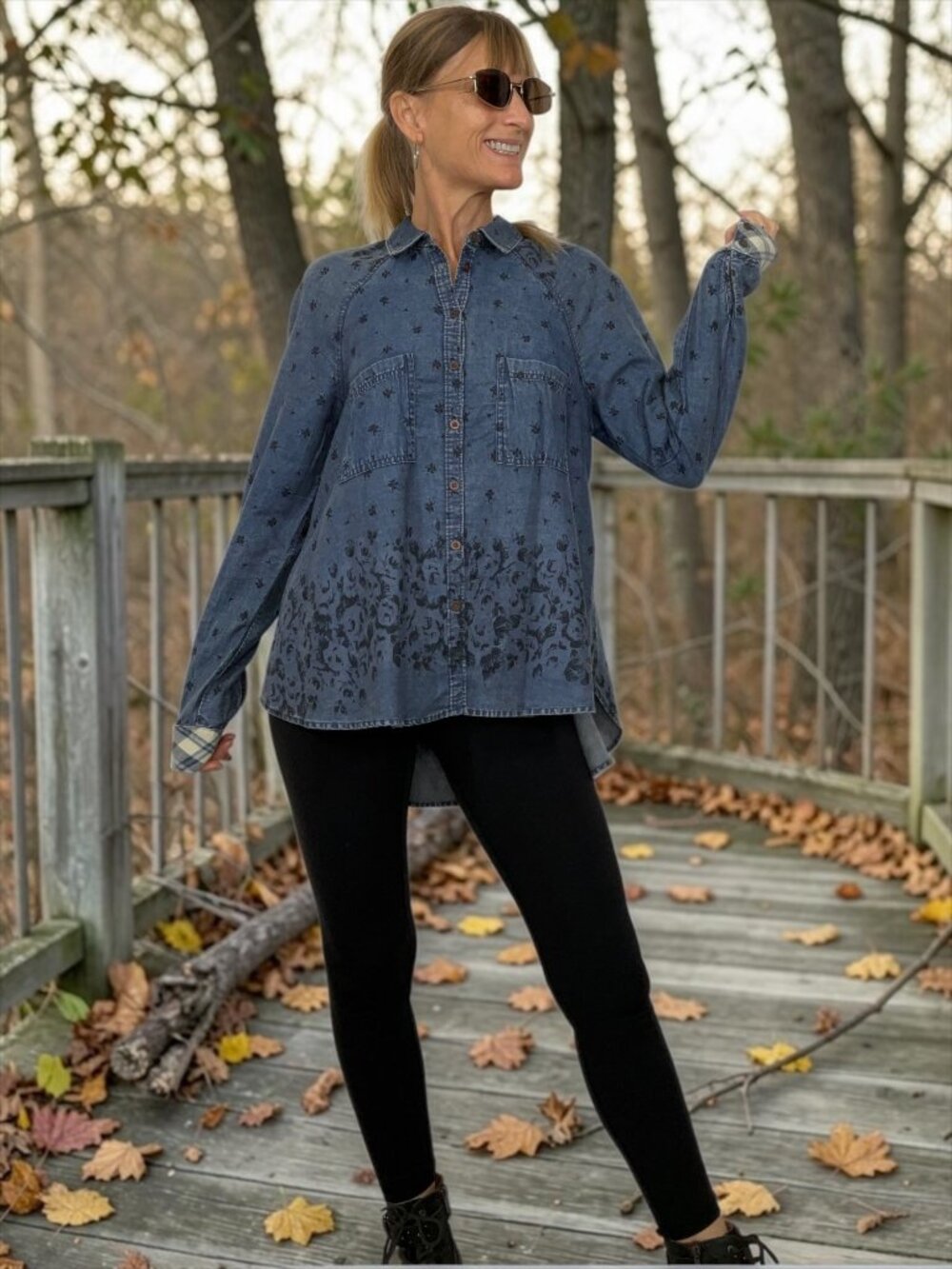 Free People Dottie Over You Button Down Shirt Blouse S Blue Chambray